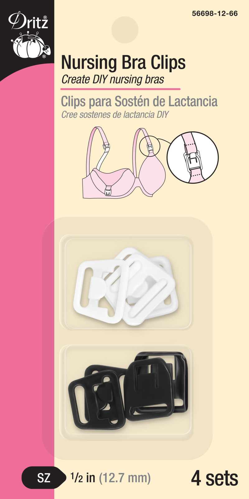 Chargez l'image dans la visionneuse de la galerie, 56698-12-66|Dritz Nursing Bra Clips, Black &amp; White, 4 Sets, 1/2"