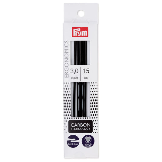 194182|Prym 6" Ergonomic Double Point Knitting Needles, Carbon, 3mm