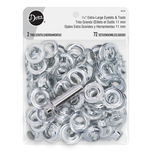 BK125|Dritz 7∕16" Extra-Large Eyelets & Tools, 72 Sets, Nickel
