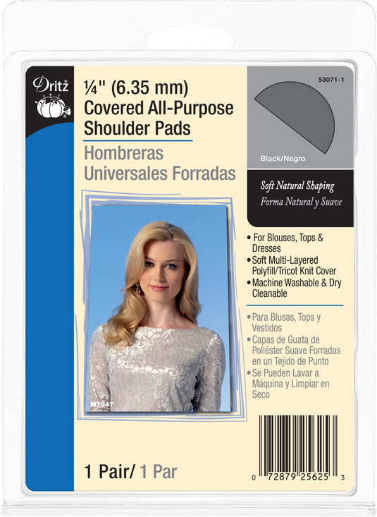 53071-1|Dritz 1/4" Covered All-Purpose Shoulder Pads, 2 pc, Black
