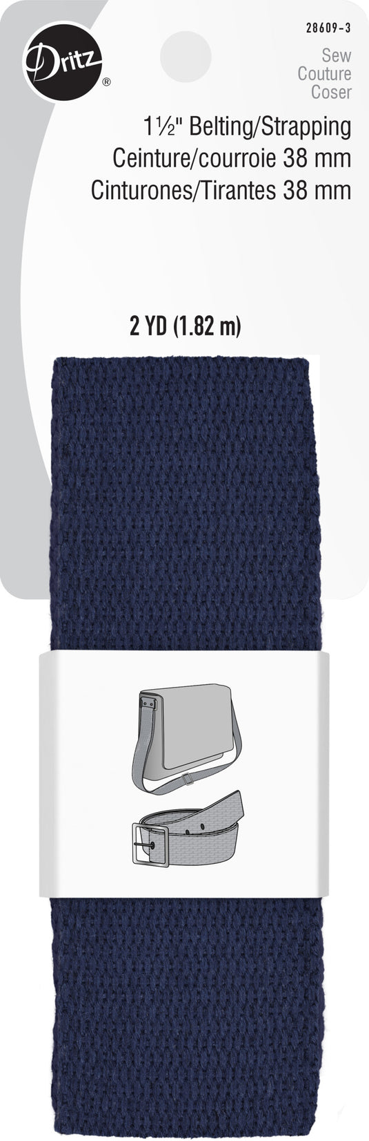 28609-3|Dritz 1-1/2" Polyester Belting & Strapping, Navy, 2 yd
