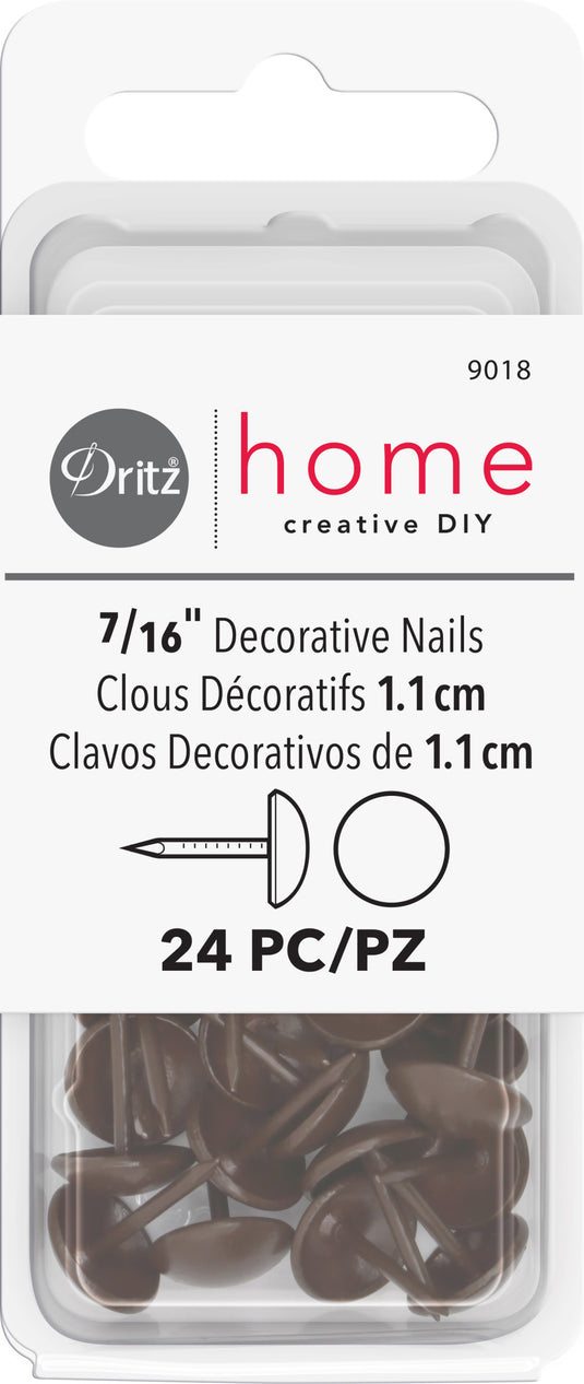 9018|Dritz 7/16" Smooth Decorative Nails, Brown, 24 pc