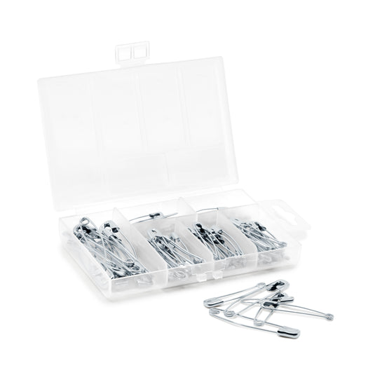 3328|Dritz Assorted Curved Safety Pins & Storage Box, 90 pc