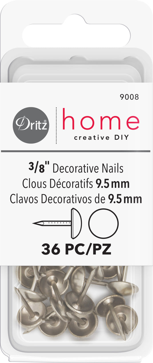 9008|Dritz 3/8" Smooth Decorative Nails, Nickel, 36 pc