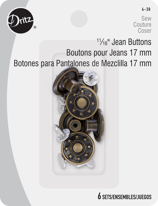 4-38|Dritz Jean Buttons, 6 pc, Antique brass
