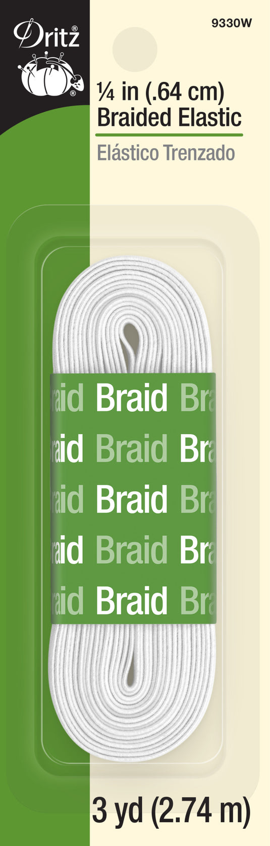 9330W|Dritz 1/4" White Braided Elastic, 3 yd