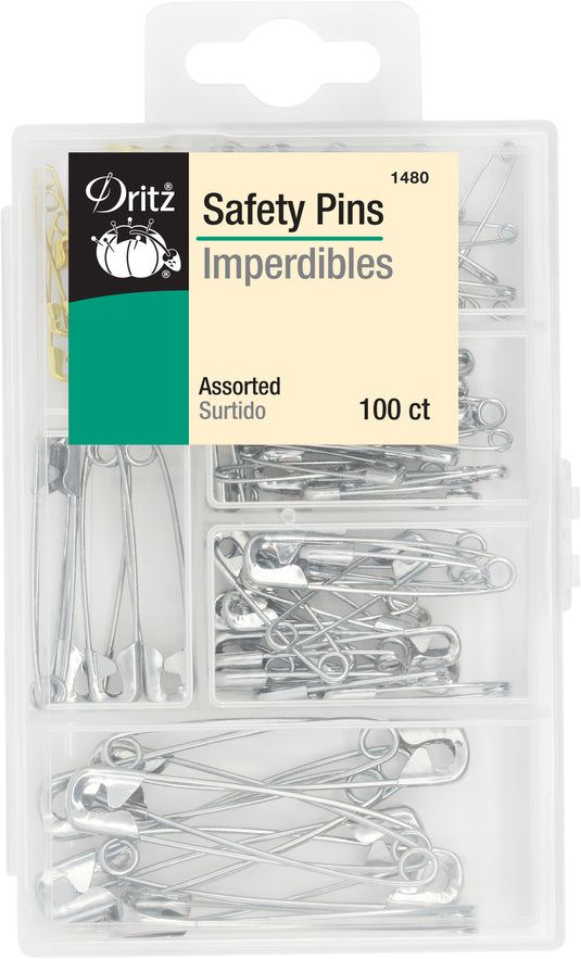 1480|Dritz Safety Pins & Storage Box, Assorted Sizes, 100 pc