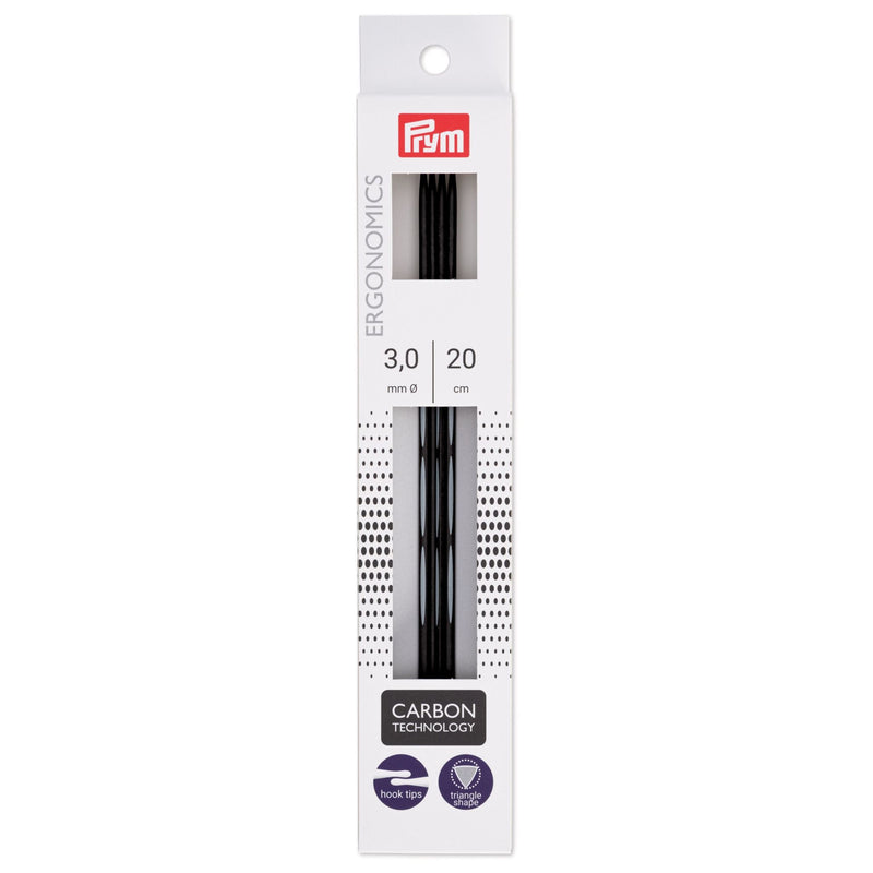 Chargez l'image dans la visionneuse de la galerie, 194222|Prym 8" Ergonomic Double Point Knitting Needles, Carbon, 3.0mm