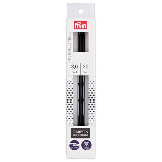 194222|Prym 8" Ergonomic Double Point Knitting Needles, Carbon, 3.0mm