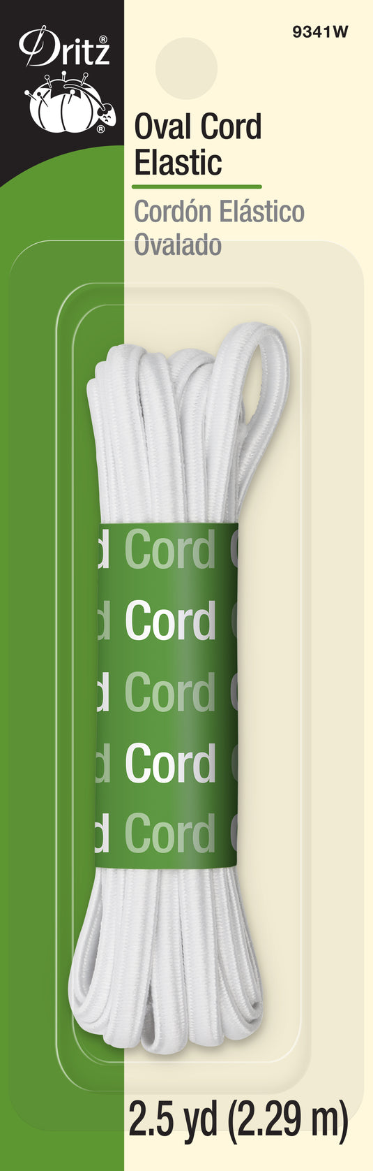 9341W|Dritz Oval Cord Elastic, White, 2-1/2 yd