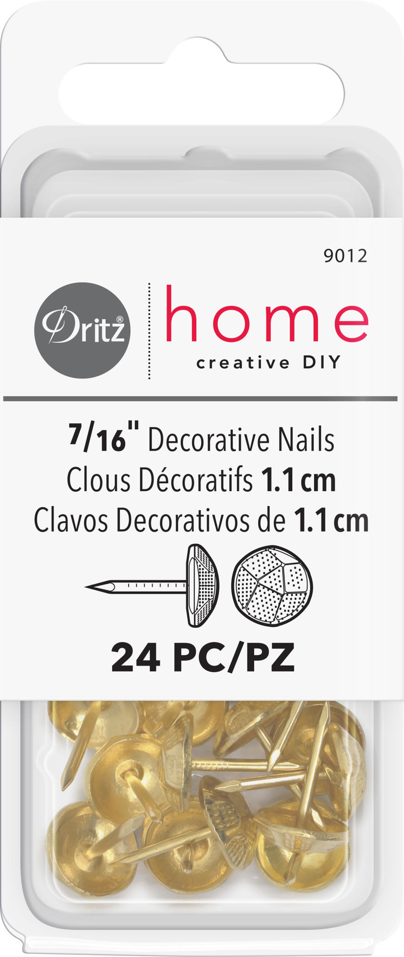 Chargez l'image dans la visionneuse de la galerie, 9012|Dritz 7/16" Textured Decorative Nails, Brass, 24 pc
