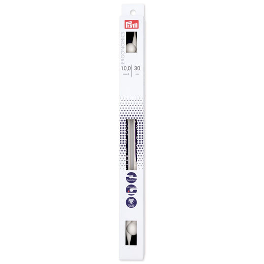190313|Prym 12" Ergonomic Single Point Knitting Needles, 10mm