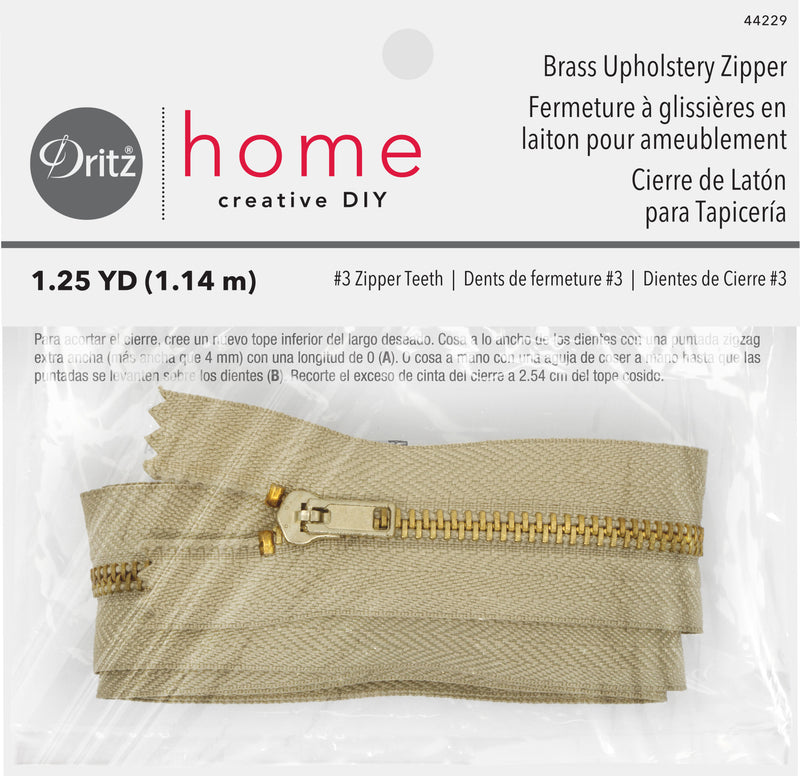 Load image into Gallery viewer, 44229|Dritz Brass Upholstery Zipper, Beige, 1-1/4 yd
