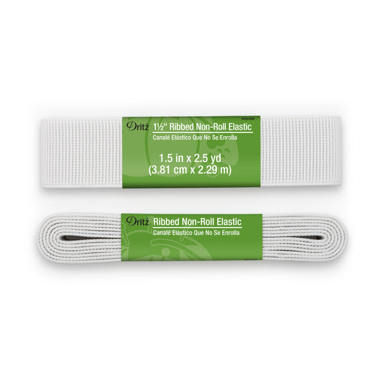 9503W|Dritz 1-1/2" Ribbed Non-Roll Elastic, White, 2-1/2 yd