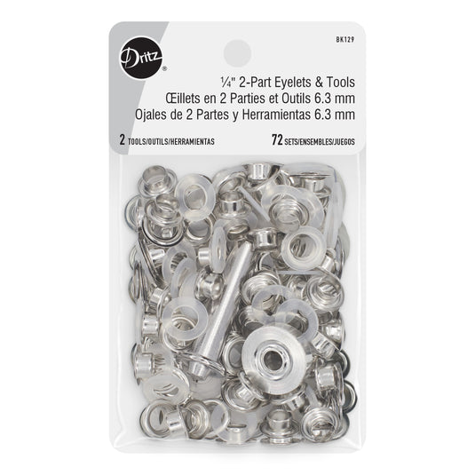 BK129|Dritz 1/4" 2-Part Eyelets & Tools, 72 Sets, Nickel