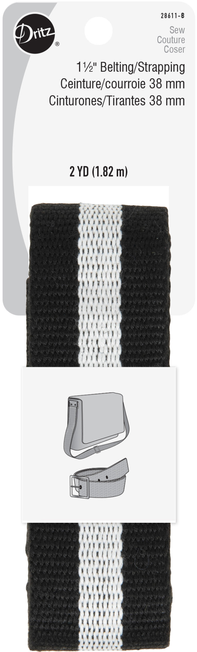 Chargez l'image dans la visionneuse de la galerie, 28611-B|Dritz 1-1/2" Polyester Belting &amp; Strapping, Black &amp; White, 2 yd