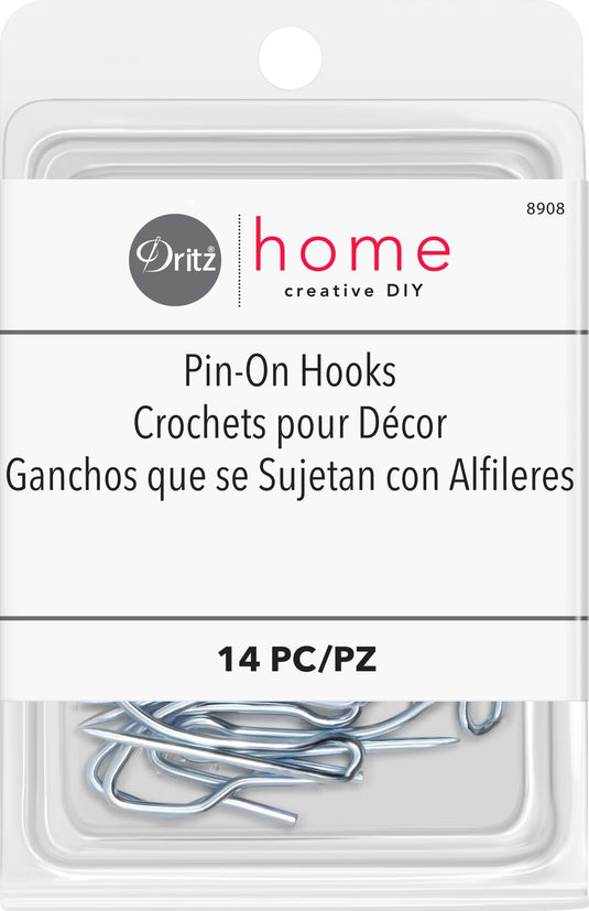 8908|Dritz Pin-On Hooks, Silver, 14 pc