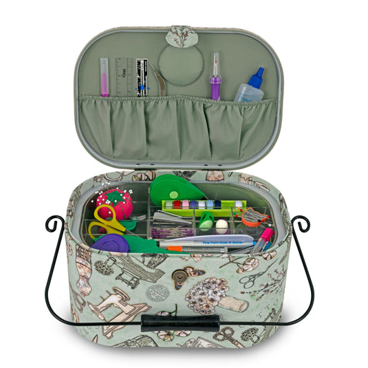 Z10332-211|Dritz Oval Sewing Basket with Metal Handle, Large