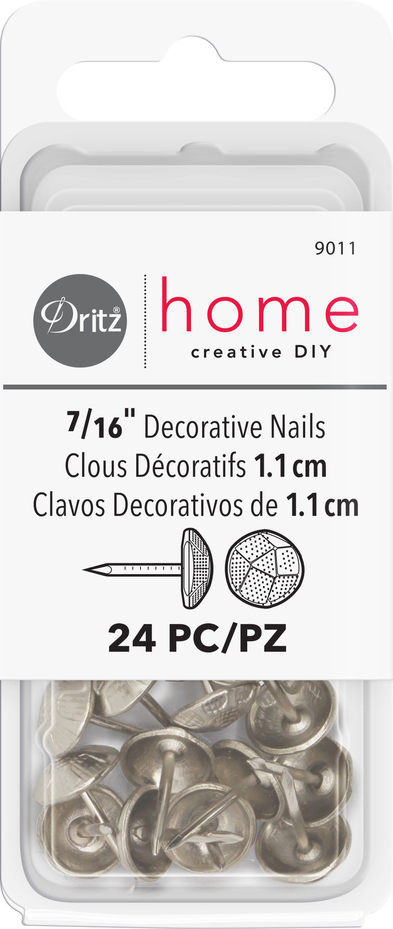 Chargez l'image dans la visionneuse de la galerie, 9011|Dritz 7/16" Textured Decorative Nails, Nickel, 24 pc