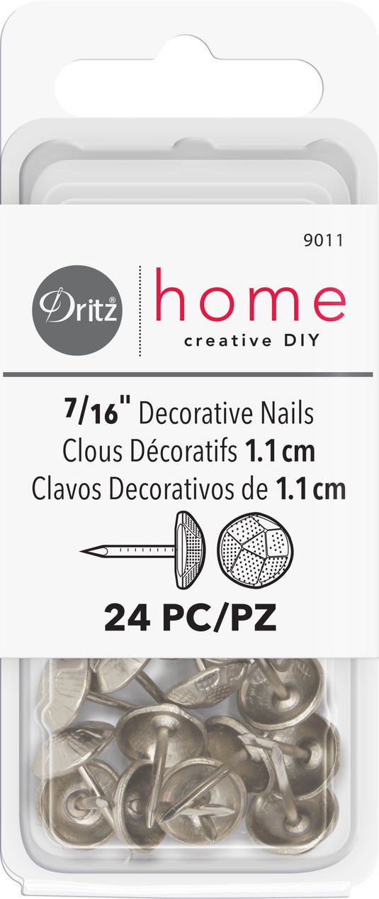 9011|Dritz 7/16" Textured Decorative Nails, Nickel, 24 pc