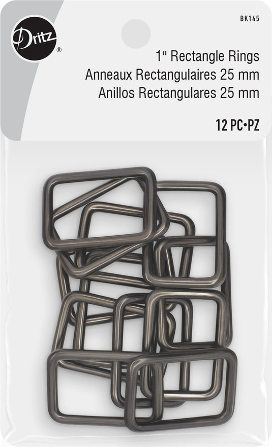 BK145|Dritz 1" Rectangle Rings, Gunmetal, 12 pc