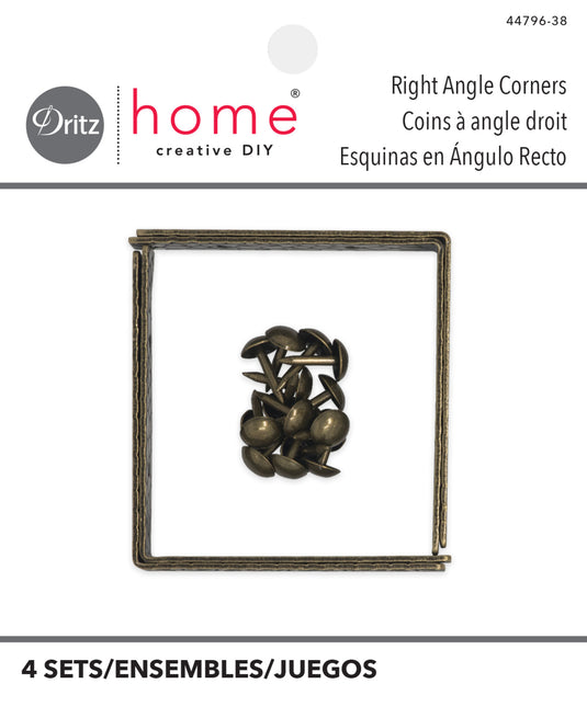 44796-38|Dritz Textured Right Angle Corners, Small, Antique Brass, 4 pc