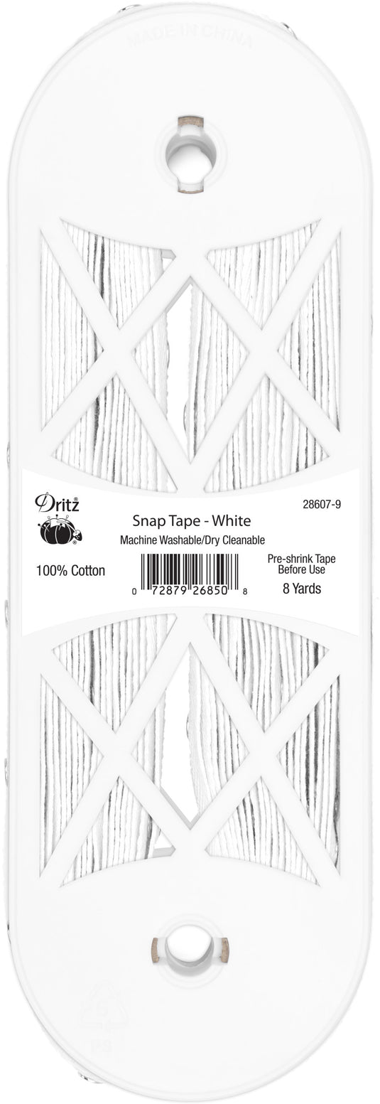 28607-9|Dritz Snap Tape with Metal Snaps, White, 8 yd