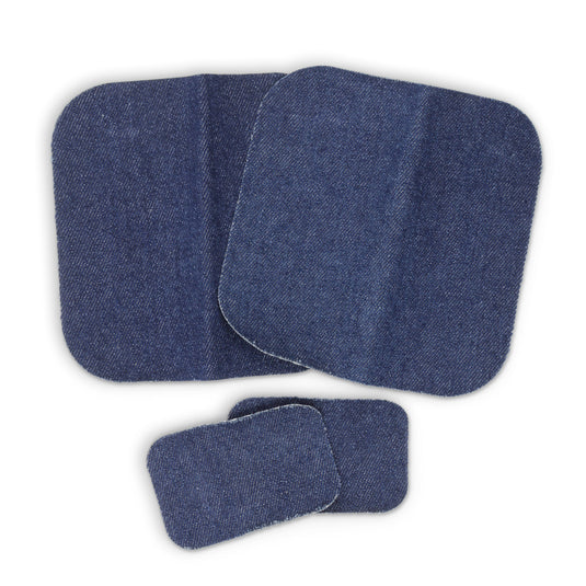 55255-3D|Dritz Denim Iron-On Patches, Assorted Sizes, Dark Blue, 4 pc
