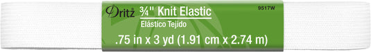 9517W|Dritz 3/4" Knit Elastic, White, 3 yd