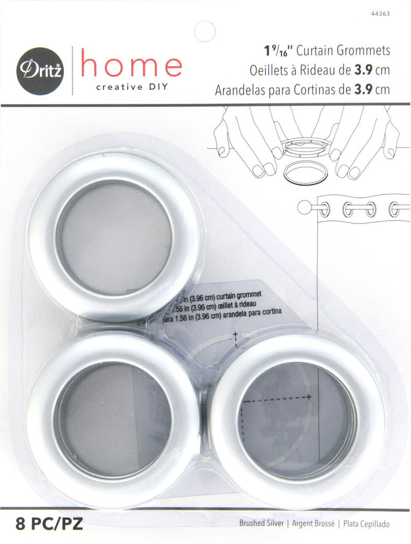 Load image into Gallery viewer, 44363|Dritz 1-9/16" Plastic Curtain Grommets, Brushed Silver, 8 Sets

