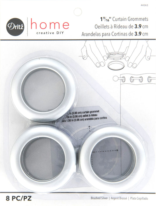 44363|Dritz 1-9/16" Plastic Curtain Grommets, Brushed Silver, 8 Sets