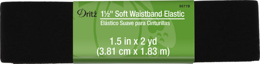 9577B|Dritz 1-1/2" Soft Waistband Elastic, Black, 2 yd