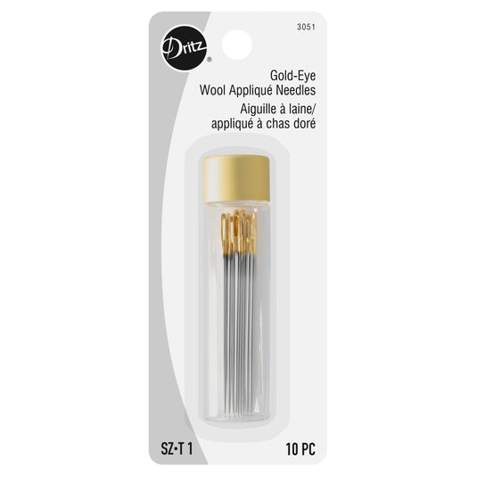 3051|Dritz Gold-Eye Wool Appliqué Needles, Size 1, 10 pc