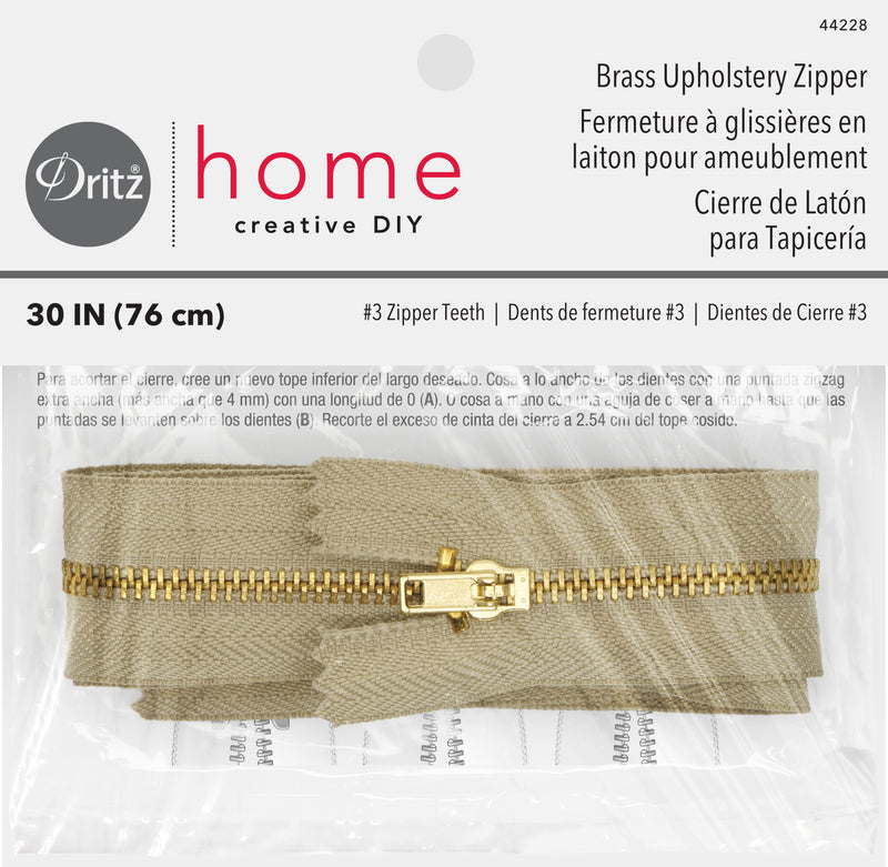 Load image into Gallery viewer, 44228|Dritz Brass Upholstery Zipper, Beige, 30"