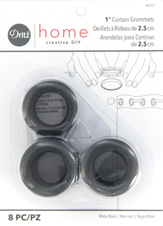 44372|Dritz 1" Plastic Curtain Grommets, Black, 8 Sets