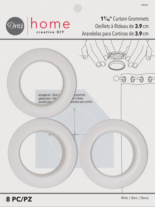 44361|Dritz 1-9/16" Plastic Curtain Grommets, White, 8 Sets