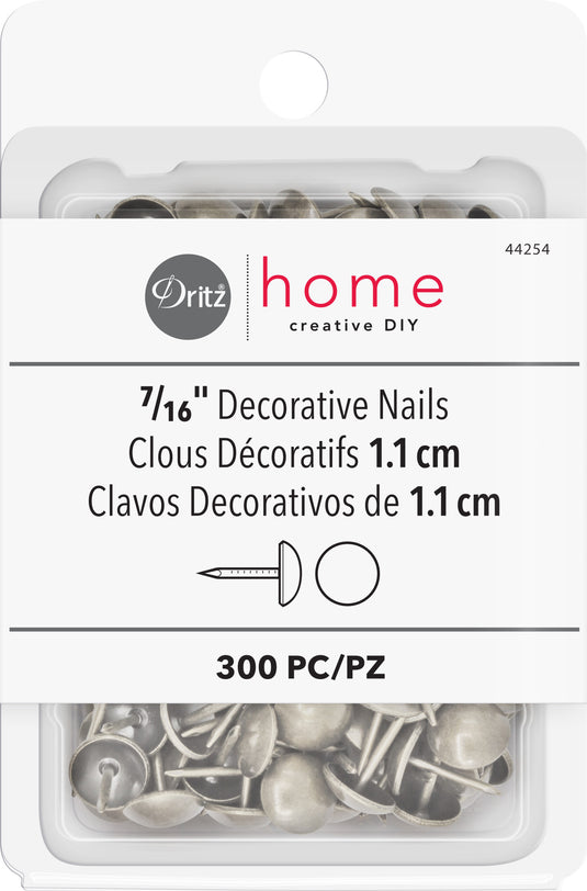 44254|Dritz 7/16" Smooth Decorative Nails, Nickel, 300 pc