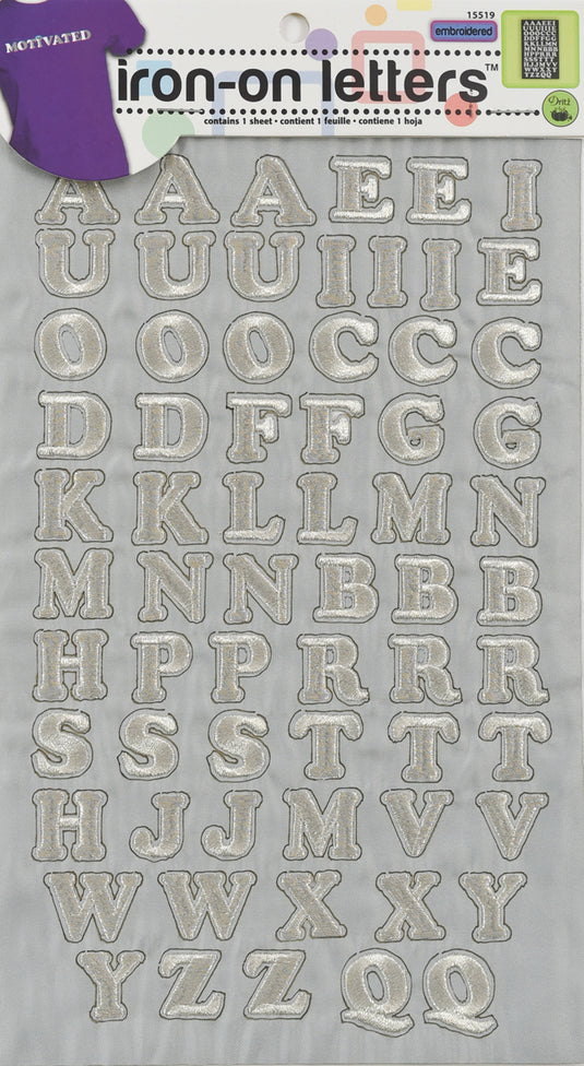 15519|Dritz Embroidery Iron-on Letters, Silver