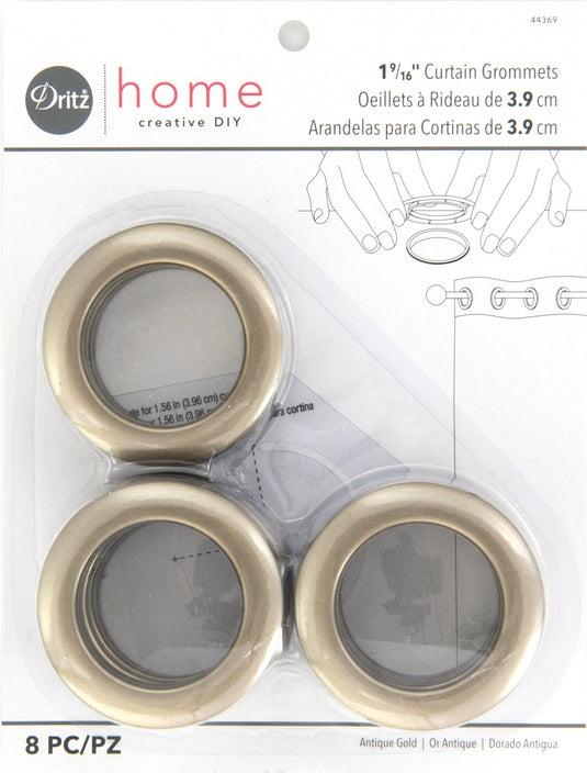 44369|Dritz 1-9/16" Plastic Curtain Grommets, Antique Gold, 8 Sets
