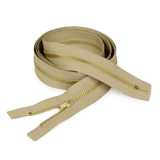 9066|Dritz Brass Upholstery Zipper, Beige, 24