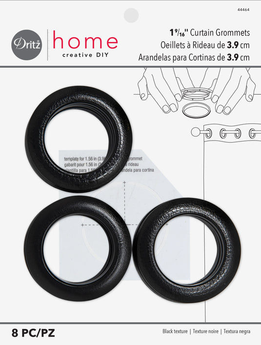 44464|Dritz 1-9/16" Plastic Curtain Grommets, Black Textured, 8 Sets