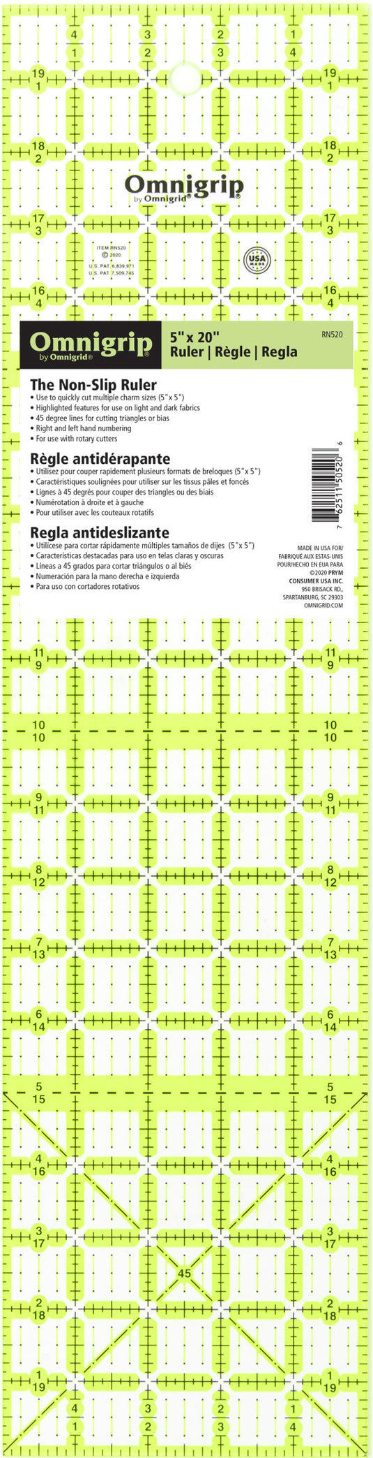 RN520|Omnigrid Omnigrip Neon Rectangle Ruler, 5" x 20"