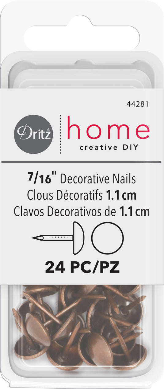 44281|Dritz 7/16" Smooth Decorative Nails, Antique Copper, 24 pc