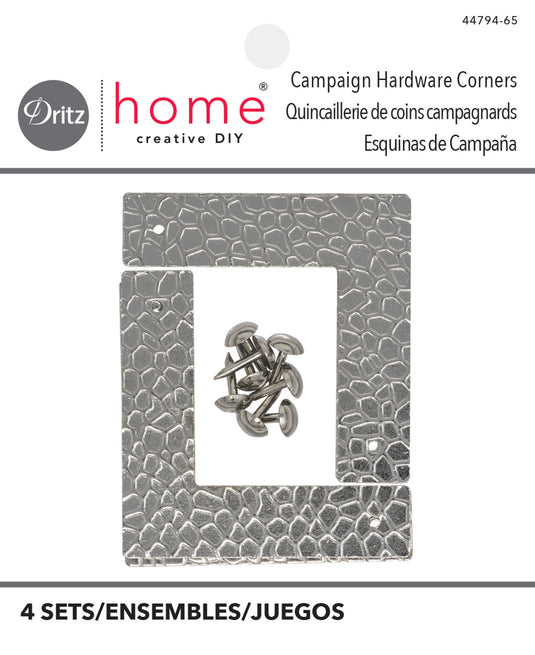 44794-65|Dritz Textured Campaign Corners, Small, Nickel, 4 pc