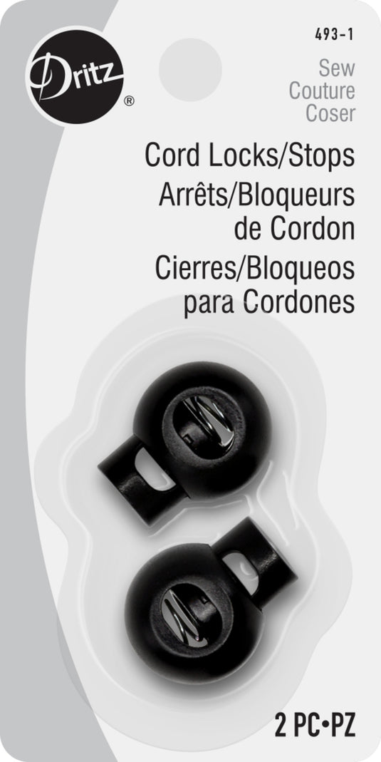 493-1|Dritz Cord Locks & Stops, Black, 2 pc