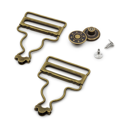 6-38|Dritz 1-1/4" Overall Buckles with No-Sew Buttons, Antique Brass, 2 pc