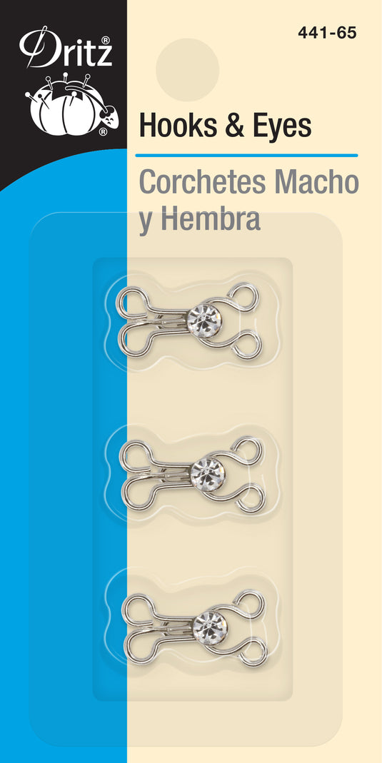 441-65|Dritz Hooks & Eyes with Rhinestones, 3 Sets, Nickel