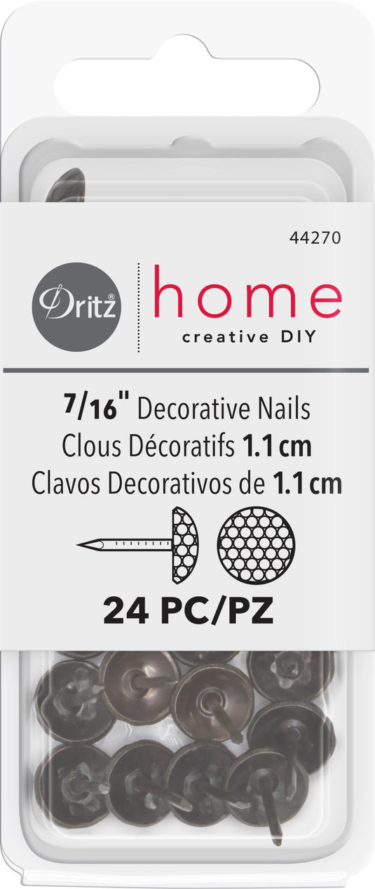 44270|Dritz 7/16" Textured Decorative Nails, Black, 24 pc