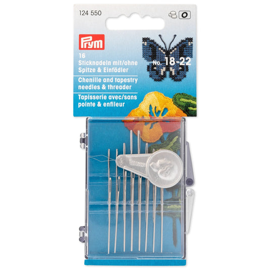 124550|Prym Chenille/Tapestry Needles & Threader, No. 18-22, 16 pc