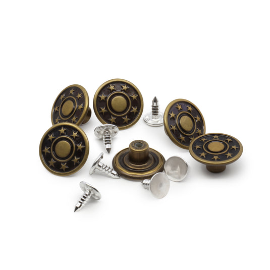 4-38|Dritz Jean Buttons, 6 pc, Antique brass